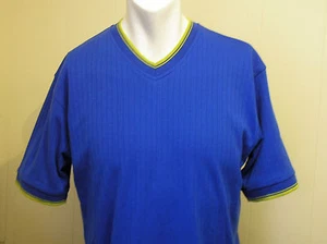 Men's Blue V-Neck T-Shirt with Yellow Trim by Petroleum - Size Medium - BNWT!! - Picture 1 of 3