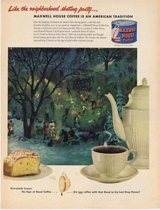 1952 Maxwell House Coffee Neighborhood Ice Skating Party Print Ad - Picture 1 of 1