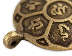 Antiqued Brass Circular Om Mani Padme Hum Pendant 60x50mm Large Hole - Picture 1 of 3