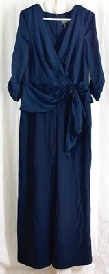 Adrianna Papell Womens Satin Crepe Jumpsuit Navy Size 12 - Image 1 of 3