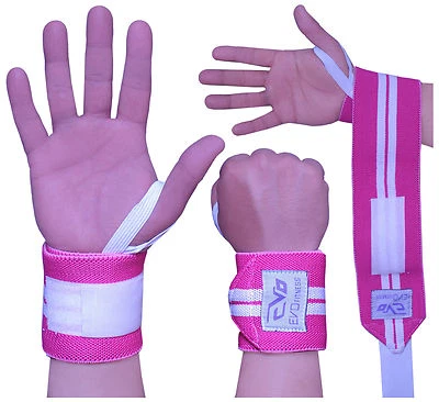 EVO Damen Rosa Gewichtheben Handgelenk Unterstützung Bandage Elastisch Gym Straps Bandage