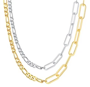 Stainless Steel Adjustable Men's Figaro Link to Paperclip Link Chain Necklace - Picture 1 of 3