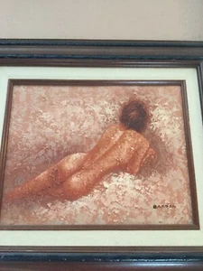 Mid Century Reclining Nude Original Textured Impasto Oil On Board Signed Barton - Picture 1 of 12