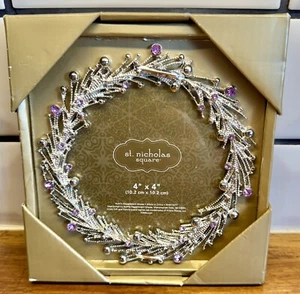 Silver Lilac Pink Crystal Metal Wreath Picture Frame 4x4" St Nicholas Square NIB - Picture 1 of 2