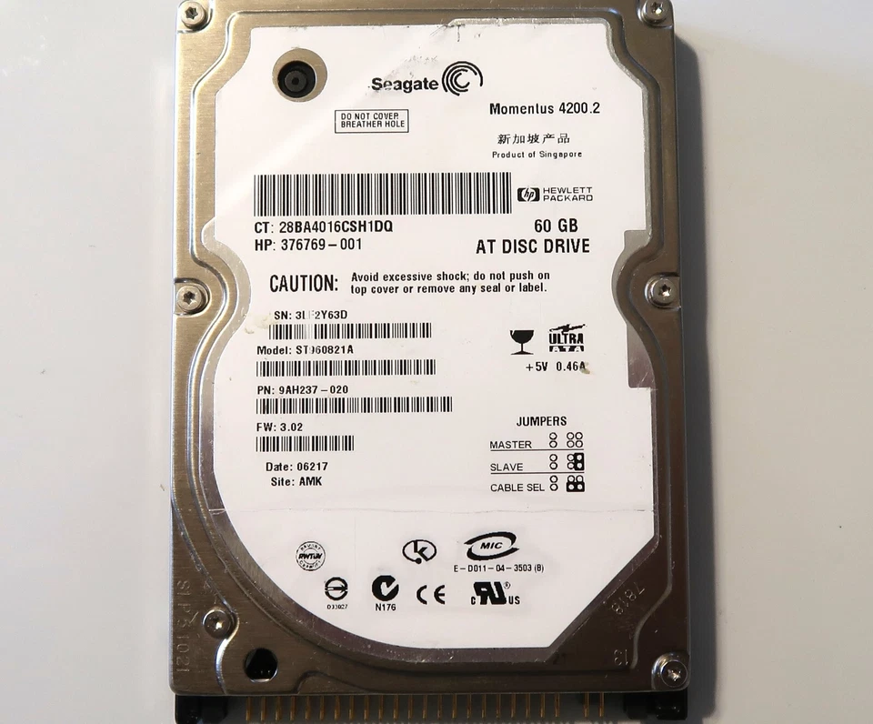 Seagate ST960821A 9AH237-020 3.02 AMK Singapore 60gb 2.5" IDE HDD 11/2005 - Image 1 of 1
