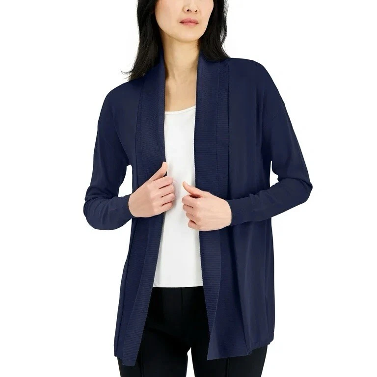 Alfani Womens Blue Open Front Shawl Kimono Size L