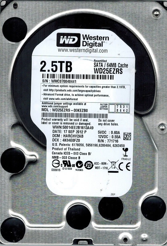 Western Digital WD25EZRS-00KEZB0 2.5TB DCM: HARCHV2AB - Image 1 of 1