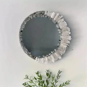 Espejo de pared de selenita hecho a mano de 18" | Marco de piedras preciosas de cristal | Espejo redondo biselado - Imagen 1 de 8