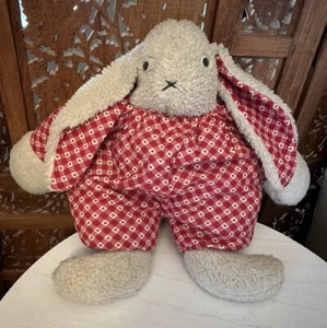 Vintage Plüsch Hase Sherpa Bunny mit Valentinstag Herzen Spielanzug und Googly Eyes - Bild 1 von 6