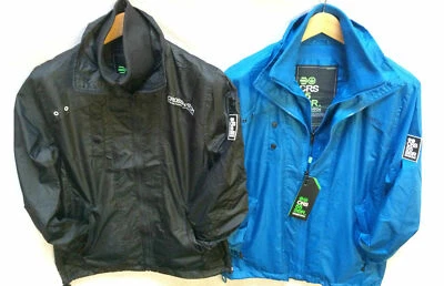 Men's Crosshatch Lightweight Rain Jacket Zip Up No Hood Zip Pockets Blue Black - Image 1 of 4