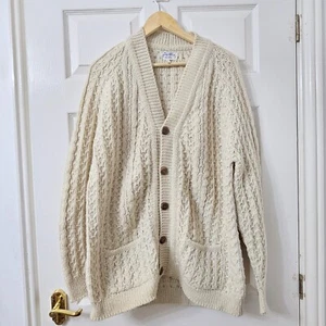 Cárdigan GLEN ABBEY Lana Pura Grueso Tejido con Cable Estilo Pescador XL Hecho en Irlanda - Imagen 1 de 7