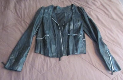 Chaqueta negra BKE para mujer de encaje e imitación de cuero manga larga cremallera completa motociclista talla grande Foto 1 de 4