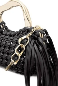 New Aje Black Weave Micro Fringe Frame Bag OS - RRP $425 BNWT - Picture 1 of 10