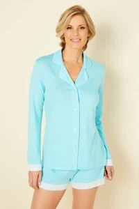 CLEARANCE - Cosabella Bella LS Top and Boxer Pajama Set Turchese - S, M, L, XL - Picture 1 of 2
