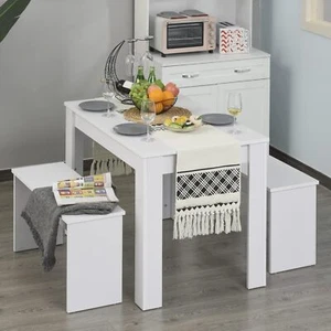 Modern Dining Table and Bench Chairs Set 2/4 Seats Frame Kitchen Home Wood/White - Picture 1 of 16