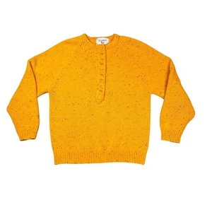 Carolina Bay maglione vintage donna medio giallo senape maculato colletto bottoni - Foto 1 di 12