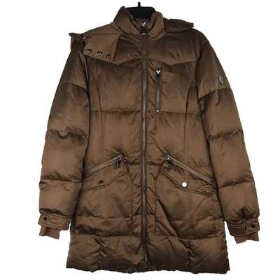 1 Madison Parka Down Puffer Cognac Brown Hooded Pockets Medium FLAW - Image 1 of 4
