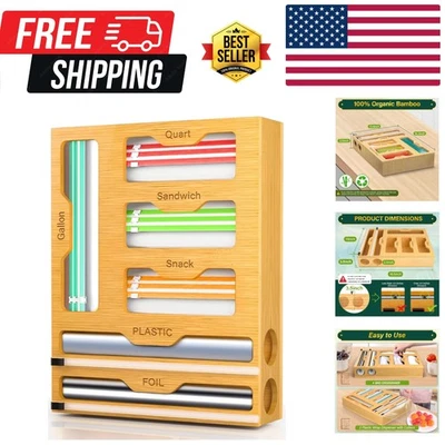 Organizador de bolsas de alimentos de bambú con cortador deslizante para espacios de cocina ordenados Foto 1 de 4
