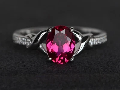 925 Sterling Silver Pink Ruby Lab Created Women Dainty Ring US Duty Free - Image 1 of 4