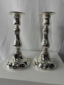 Vintage BMF West Germany Silver plated Candle Candle Stick Pair With Orig Candle - Bild 1 von 8