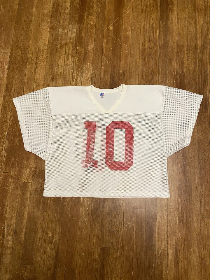 Camiseta deportiva de fútbol recortada blanca de malla atlética Russell de colección de los 90 para hombre pequeña mediana Foto 1 de 4