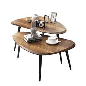 Midcentury Nesting Coffee Table Set of 2, Mid Century Modern Walnut Wood Oval... - Picture 1 of 9