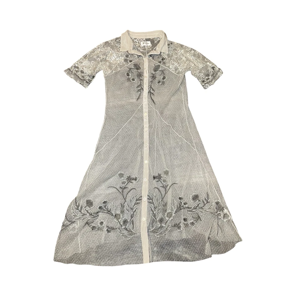 Johnny Was Biya Silk Nylon Sz S Mesh Embroidered Dress Y2K Fairycore Cottagecore - Image 1 of 4