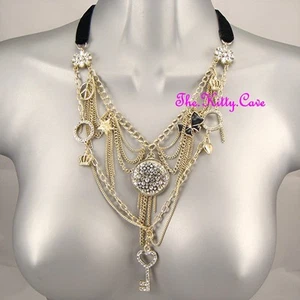 Gold Gypsy Punk Rock Retro Multi-Chains Tassels Crystal Charms Feature Necklace - Picture 1 of 4