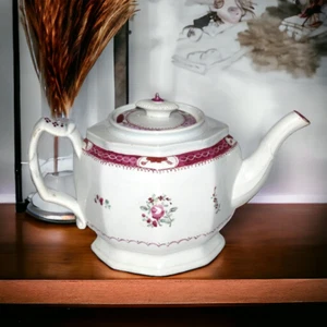Antique Staffordshire Pearlware Queen's Rose Teapot Hand Painted 1800 - Picture 1 of 9