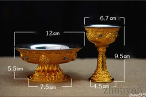 Double Holy Offerings Exquisite Gold Grail Cup Ideal Gift Buddhists Altar Use - Picture 1 of 6