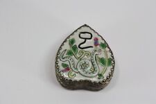 Antique Chinese silver enamel heart box Snake Shard trinket Makeup mirror