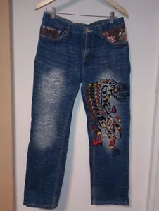 Namitatsu Men's Denim Jeans Pants Zebra Blue Tiger Embroidered Size M - Picture 1 of 7