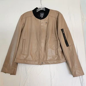 Lysse NY Bungalow Bomber Vegan Leather Biker Jacket Womens Size XL Tan NWT - Picture 1 of 8