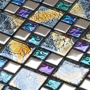 Glossy Glass Tile Multicolor Mosaic Versaille Pattern Backsplash & Wall Tile - Picture 1 of 7