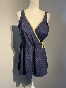 Vintage Robby Len Plus Size Bathing Suit Women's Size 24 Navy Blue And Gold 70s - Picture 1 of 7
