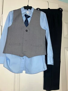 Wonder Nation, Boys 4-Piece Black Gray Blue Set Size 5 Pants Vest Tie Shirt - Picture 1 of 3