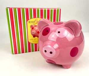 Gorham Piggy Bank Merry Go Round Little Girl With A Curl Pink Polka Dot Pig NUEVO - Imagen 1 de 9