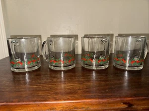 Set of 4 Libbey Cups Holly and Ribbon Holiday Christmas Coffee Hot Chocolate Mug - Picture 1 of 6