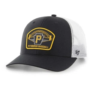 Pittsburgh Pirates Hat Men's '47 Black Retro Region Patch Trucker Adjustable - Picture 1 of 2