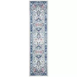 SAFAVIEH Flächenteppich 2'x12' geometrischer Läufer Blumenmuster Polypropylen hellgrau/blau - Bild 1 von 8