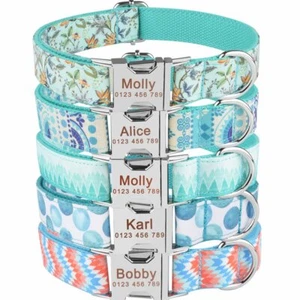 Collare cane blu personalizzato inciso nome animale domestico resistente nylon fibbia metallo - Foto 1 di 15