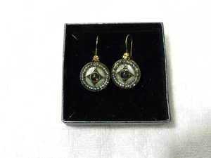 Avon SP Blue Enamel With Seed Beads Antiqued Brass Dangle Earrings EXC Vintage - Picture 1 of 6