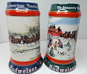 Budweiser Bierstein 2er Set 1990 & 1991 World Famous Bud Clydesdales Vintage - Bild 1 von 9