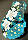 Fenton Art Glass Frog Blue Aqua Turquoise Hand Painted Signed D. Wright & Decal