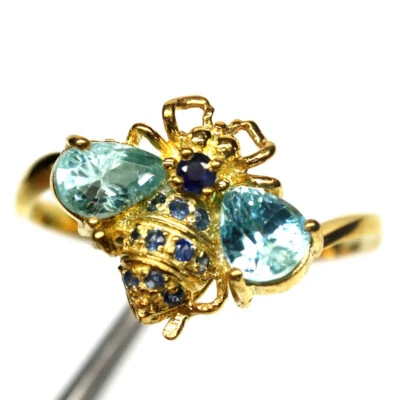 Anillo Joyería Piedras Preciosas Forma Mar Circón Azul y Zafiro Plata 925 Talla 9.5 Foto 1 de 4