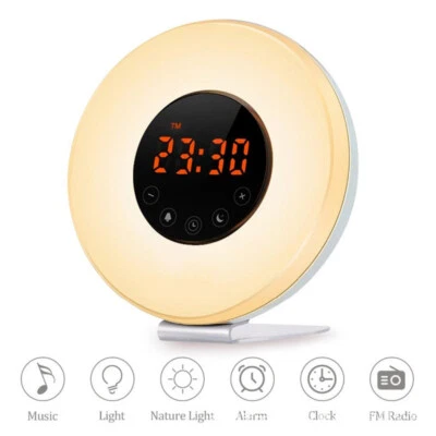 Wake-up Alarm Clock LED Sunrise Light FM Radio Touch Bedside Night Lamp Snooze - Image 1 of 4