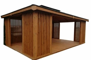 GARTENLAUBE KLEBEDACH MIT HOLZ MIELNO BITUMENSCHINDELN 6x4m - Bild 1 von 7
