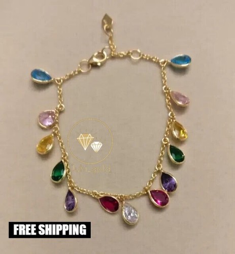 VALENTINO "Bracciale Tennis Multi Pietre Placcato Oro Giallo 14K 6 00CT Simulato Pera 7 5"""