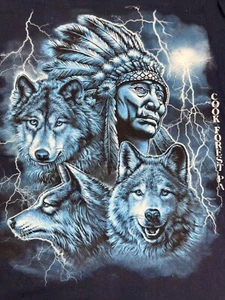 Vintage Native American Indian Wolf Graphic T Shirt Size XL Cook Forest PA - Picture 1 of 5