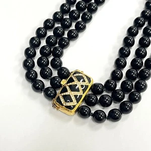 Collana MMA SHM onice nera 7 mm perline 17" triplo filo USA vintage - Foto 1 di 12